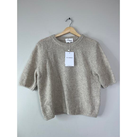 NWT W. Cashmere Brenda Short Sleeve Knitted Rounded Neckline Top Tan Size: Large - Picture 2 of 8